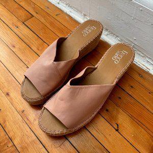 Franco Sarto Leather Espadrille Wedges Pinot Nude